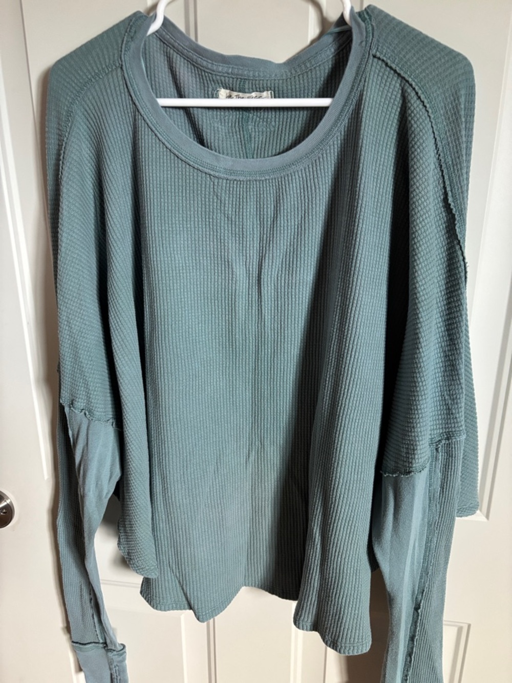 We The Free Relaxed Waffle Long Sleeve Top in Dusty Teal